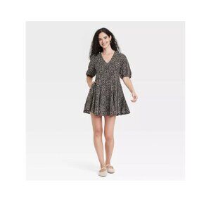 Black Floral-Women's Bell Elbow Sleeve Mini A-Line Dress - Universal Thread™-NWT